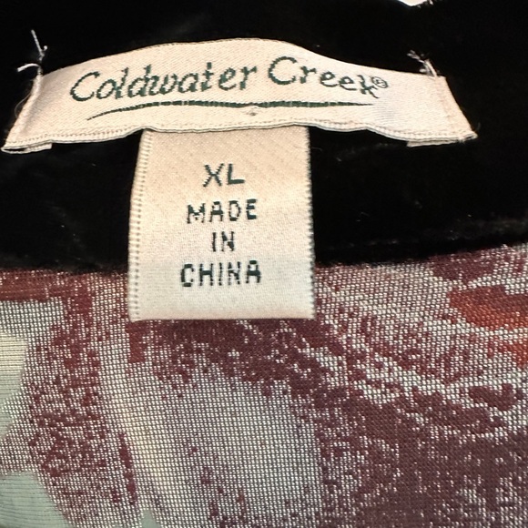 Coldwater Creek Burgundy and Green/Blue Kimono With Black Velvet Trim - Picture 3 of 7